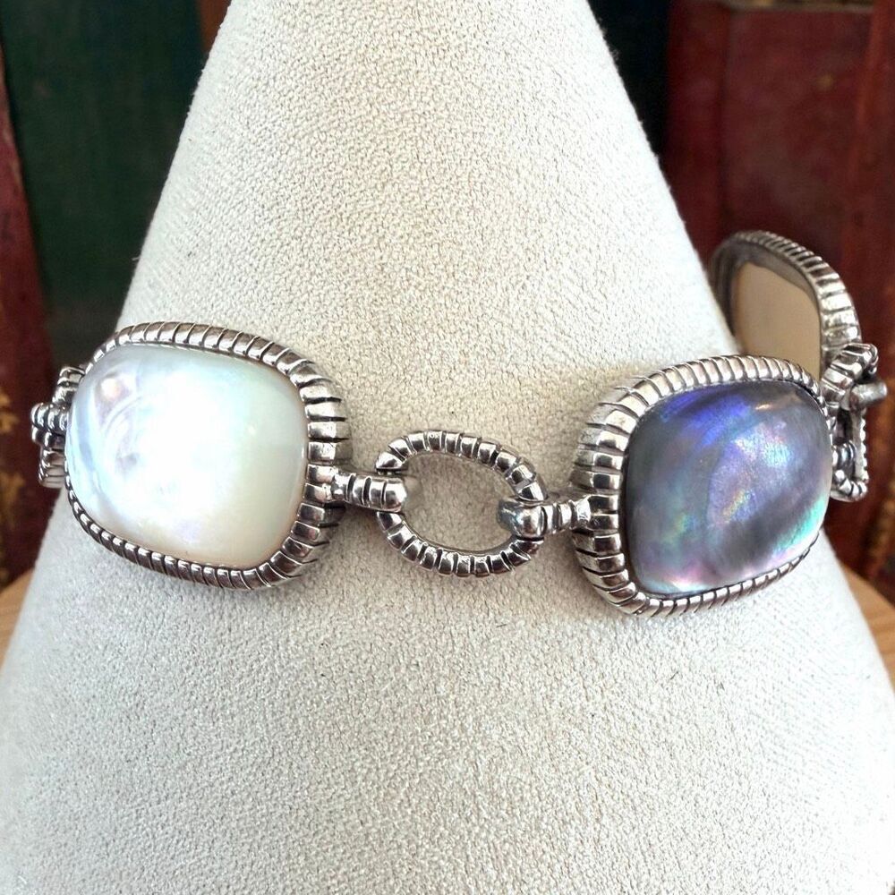 Sterling Silver Mother of Pearl & Abalone Link Bracelet